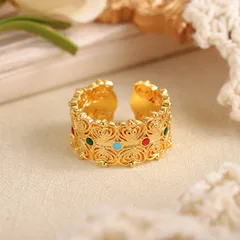 Geometric Rings For Women In Natural Pink, 1 Pair Featuring 18K Real Gold Plated With 0.03µm-0.05µm Thickness And Glass Inlay 3