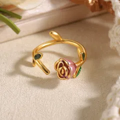 Geometric Rings For Women In Natural Pink, 1 Pair Featuring 18K Real Gold Plated With 0.03µm-0.05µm Thickness And Glass Inlay 4