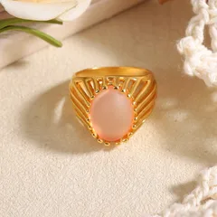 Geometric Rings For Women In Natural Pink, 1 Pair Featuring 18K Real Gold Plated With 0.03µm-0.05µm Thickness And Glass Inlay 5