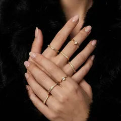 Geometric Rings For Women Made Of 304 Stainless Steel With 18K Gold Plated Coating And Zircon Inlay