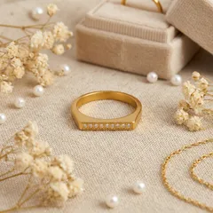 Geometric Rings For Women Made Of 304 Stainless Steel With 18K Gold Plated Coating And Zircon Inlay 4