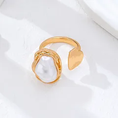 Geometric Rings For Women In Zinc Alloy With Golden Plated Water Plating And Imitation Pearl Inlay 2