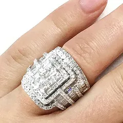 Luxurious Geometric Silver Alloy Ring For Unisex Featuring Rhinestones With Electroplated Finish 2