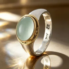 Geometric Silver Alloy Ring For Women With Golden Plated Mixed Metal Craftsmanship And Moonstone Inlay