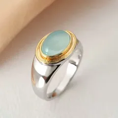 Geometric Silver Alloy Ring For Women With Golden Plated Mixed Metal Craftsmanship And Moonstone Inlay 3