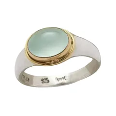 Geometric Silver Alloy Ring For Women With Golden Plated Mixed Metal Craftsmanship And Moonstone Inlay 5