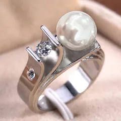 Geometric Silver Ring For Women Featuring White K Plated 0.03µm Thickness And Artificial Pearl Inlay, 1 Piece For Valentine's Day 3