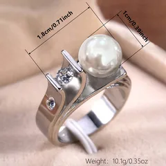 Geometric Silver Ring For Women Featuring White K Plated 0.03µm Thickness And Artificial Pearl Inlay, 1 Piece For Valentine's Day 5