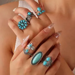 Set Of 8 Geometric Silver Rings For Women In Alloy With KC Golden Plated Coating Thickness 0.01µm