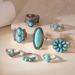 Set Of 8 Geometric Silver Rings For Women In Alloy With KC Golden Plated Coating Thickness 0.01µm 2