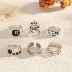 Geometric Silver Rings For Women, 6 Pieces Hip-Hop Style With 0.01µm KC Golden Plated Coating 3