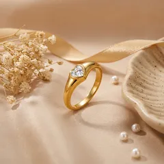 Geometric Electroplated 304 Stainless Steel Rings For Women With 18K Real Gold Plated Coating 0.03µm-0.05µm Featuring Pearl Inlay 3