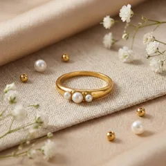 Geometric Electroplated 304 Stainless Steel Rings For Women With 18K Real Gold Plated Coating 0.03µm-0.05µm Featuring Pearl Inlay 5