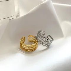 Geometric Titanium Steel Ring For Unisex Featuring Carving, 18K Real Gold Plated In Gold 2