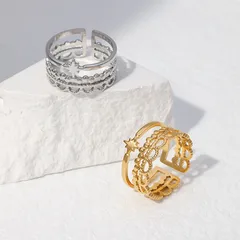 Geometric Titanium Steel Ring For Unisex Featuring Carving, 18K Real Gold Plated In Gold 3
