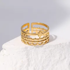 Geometric Titanium Steel Ring For Unisex Featuring Carving, 18K Real Gold Plated In Gold 4