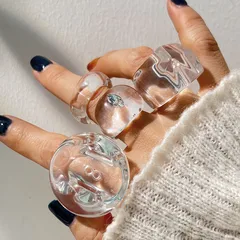 Geometric Transparent Resin Rings For Women, 4 Pieces Set Featuring Stylish Modern Design