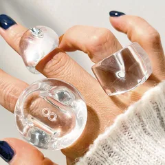 Geometric Transparent Resin Rings For Women, 4 Pieces Set Featuring Stylish Modern Design 4