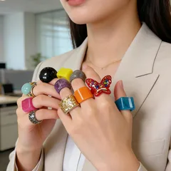 Geometric Two Tone Resin Ring For Women In Multicolor, 1 Piece Featuring Resin Inlay 2