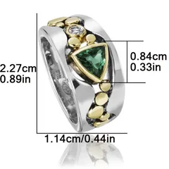 Geometric Unisex Alloy Ring For Everyday Wear Featuring Green Electroplated Finish And Zircon Inlay 4