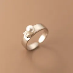 Geometric Simple Style Unisex Copper Ring For Everyday Wear Featuring Electroplated Finish And Imitation Pearl Inlay