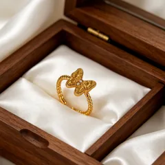 Geometric Unisex Copper Ring For Everyday Wear Featuring 18K Real Gold Plated Finish With 0.03µm Thickness And Zircon Inlay
