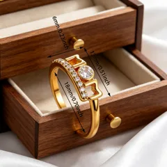 Geometric Unisex Copper Ring For Everyday Wear Featuring 18K Real Gold Plated Finish With 0.03µm Thickness And Zircon Inlay 4