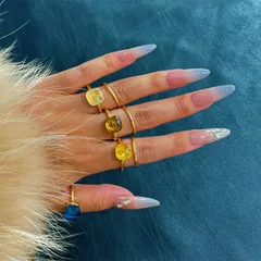 Geometric Rings For Unisex Featuring Electroplated Golden Metal With Resin Inlay, Set Of 7 Pieces 2