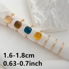 Geometric Rings For Unisex Featuring Electroplated Golden Metal With Resin Inlay, Set Of 7 Pieces 3