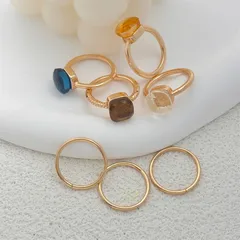 Geometric Rings For Unisex Featuring Electroplated Golden Metal With Resin Inlay, Set Of 7 Pieces 4