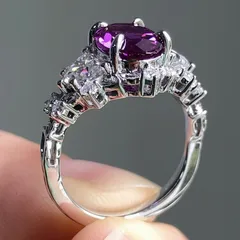 Sweet Geometric Unisex Ring For Everyday Wear, Purple Alloy With Zircon Inlay, Featuring Electroplated Finish 2