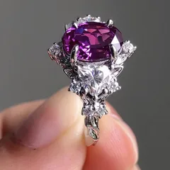 Sweet Geometric Unisex Ring For Everyday Wear, Purple Alloy With Zircon Inlay, Featuring Electroplated Finish 3