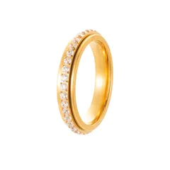 Geometric Unisex Ring For Everyday Wear, Pure Titanium With 18K Real Gold Plated Coating 0.03µm And Zircon Inlay