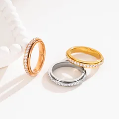 Geometric Unisex Ring For Everyday Wear, Pure Titanium With 18K Real Gold Plated Coating 0.03µm And Zircon Inlay 5