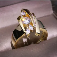 Sweet Geometric Unisex Rings For Everyday Wear Featuring Electroplated Gold Alloy With Zircon Inlay 2
