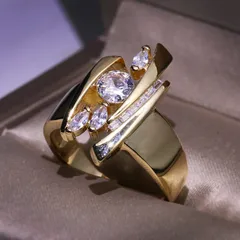 Sweet Geometric Unisex Rings For Everyday Wear Featuring Electroplated Gold Alloy With Zircon Inlay 3