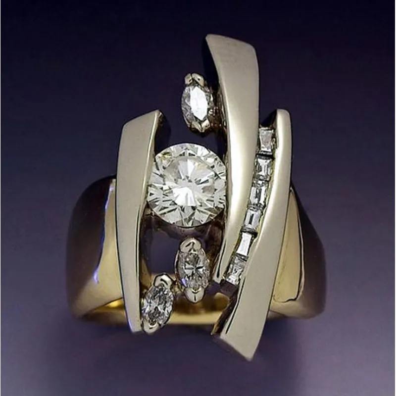 Sweet Geometric Unisex Rings For Everyday Wear Featuring Electroplated Gold Alloy With Zircon Inlay 5