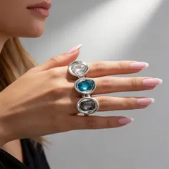 Geometric Rings For Unisex Featuring Zinc Alloy Material With Artificial Gemstones In Colour 2