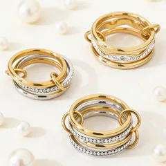 Geometric Rings For Women Featuring Waterproof Non Tarnish 304 Stainless Steel With 18K Gold Plated Coating 0.03µm And Zircon Inlay 4
