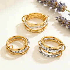 Geometric Rings For Women Featuring Waterproof Non Tarnish 304 Stainless Steel With 18K Gold Plated Coating 0.03µm And Zircon Inlay 5