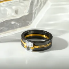 Geometric White Ceramic Ring For Women, 1 Piece, 18K Real Gold Plated With 0.03µm Thickness And Zircon Inlay 3
