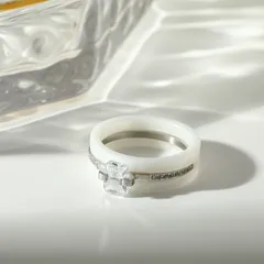 Geometric White Ceramic Ring For Women, 1 Piece, 18K Real Gold Plated With 0.03µm Thickness And Zircon Inlay 4