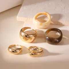 Geometric Rings For Women 5 Pieces Set In Gold Alloy With KC Golden Plated Coating Thickness 0.01µm 2