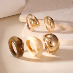 Geometric Rings For Women 5 Pieces Set In Gold Alloy With KC Golden Plated Coating Thickness 0.01µm 3