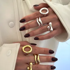 Geometric Women’s Alloy Ring For Fashion Featuring Electroplated KC Golden Plated Finish With Asymmetrical Design