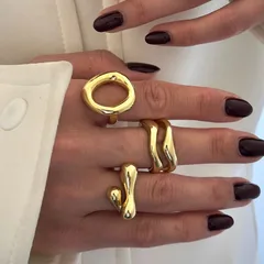 Geometric Women’s Alloy Ring For Fashion Featuring Electroplated KC Golden Plated Finish With Asymmetrical Design 2