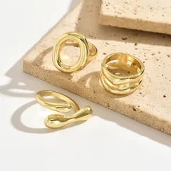 Geometric Women’s Alloy Ring For Fashion Featuring Electroplated KC Golden Plated Finish With Asymmetrical Design 4