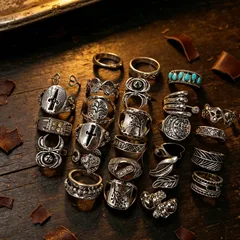 Geometric Zinc Alloy Unisex Ring For Everyday Wear Featuring Antique Silver Plated Finish With 0.03µm Thickness And Rhinestone Inlay 3