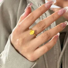 Ginkgo Leaf Copper Ring For Women In Luxurious Gold Style 2