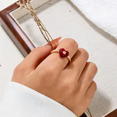 Girl Heart-shaped Oil Drop Ring Women's Ring Alloy Material Daily Wear Red And Black Rubber Embedded Four Seasons Applicable